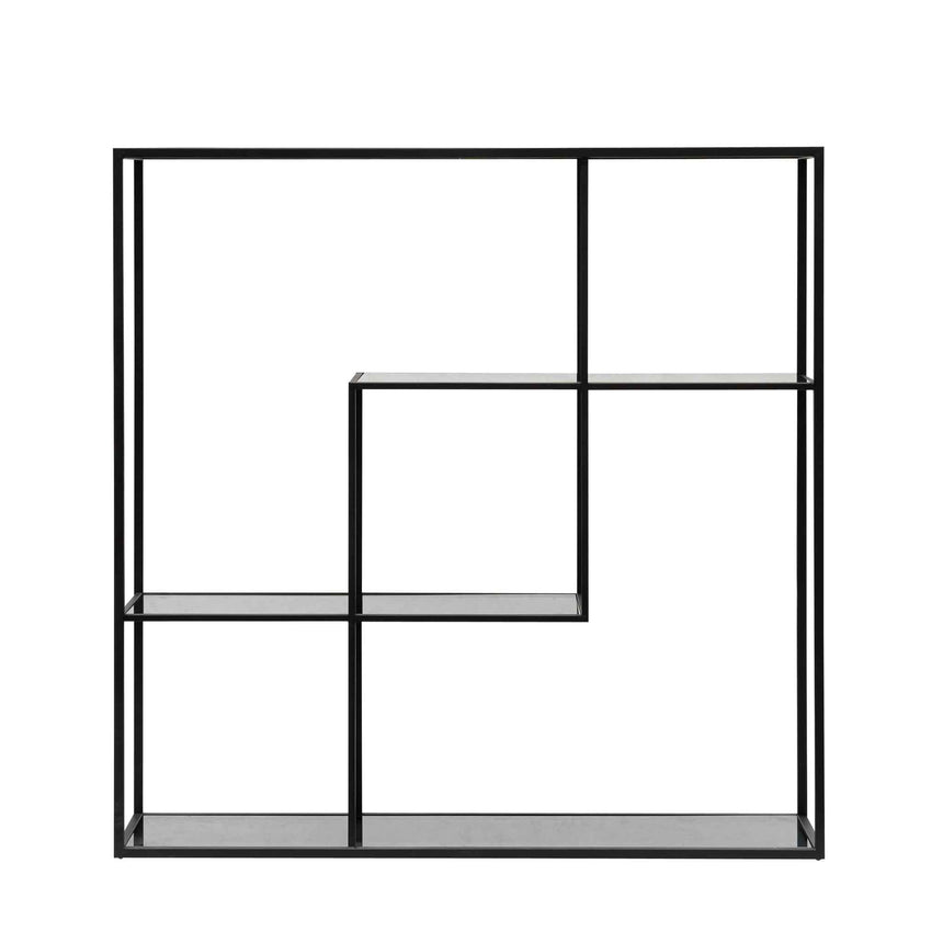 Grey Glass Small Shelving Unit - Black Frame - View 2