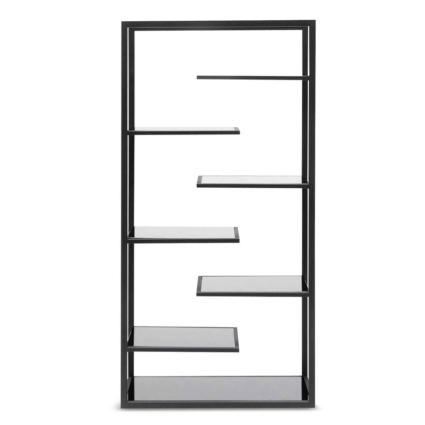 1.8m(H) Black Glass Shelving Unit - Black Frame - View 2