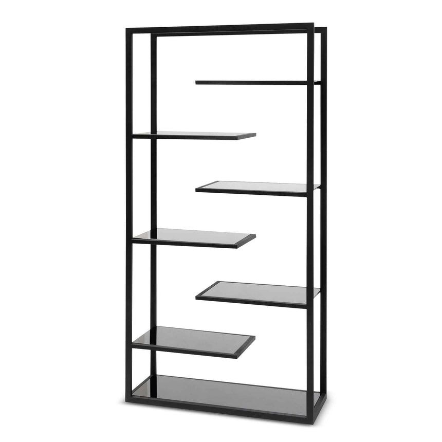 1.8m(H) Black Glass Shelving Unit - Black Frame - View 3
