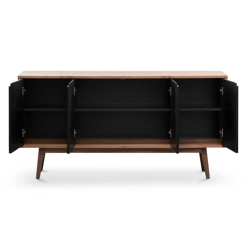 1.6m Sideboard Buffet Unit - Walnut with Black Doors - View 3