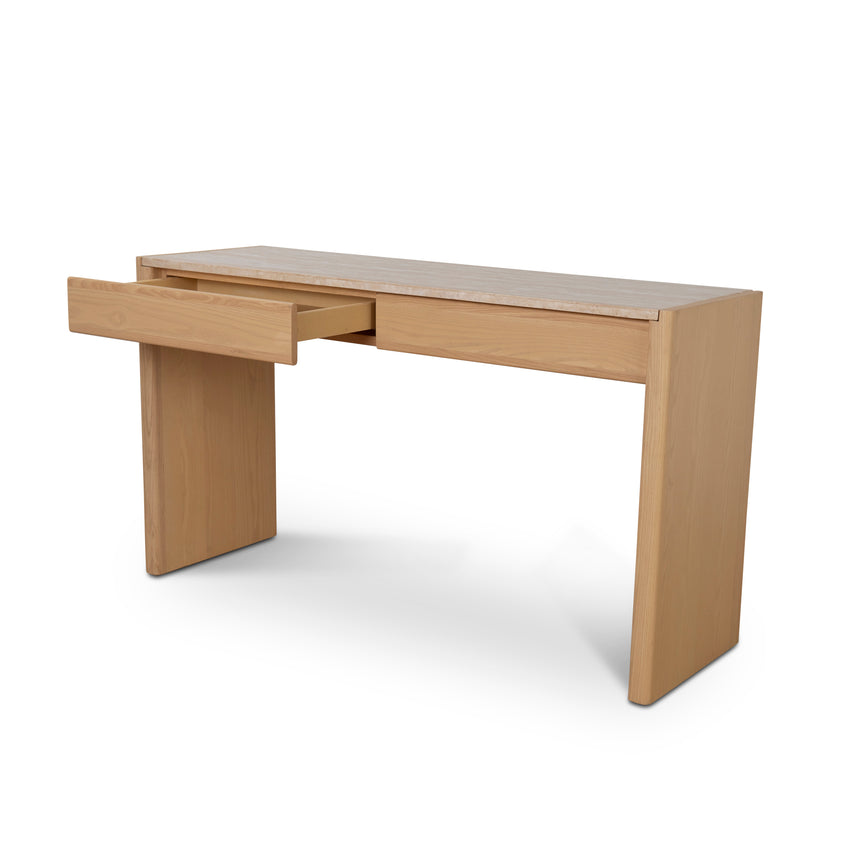1.4m Travertine Top Console Table - Creme Ash - View 3