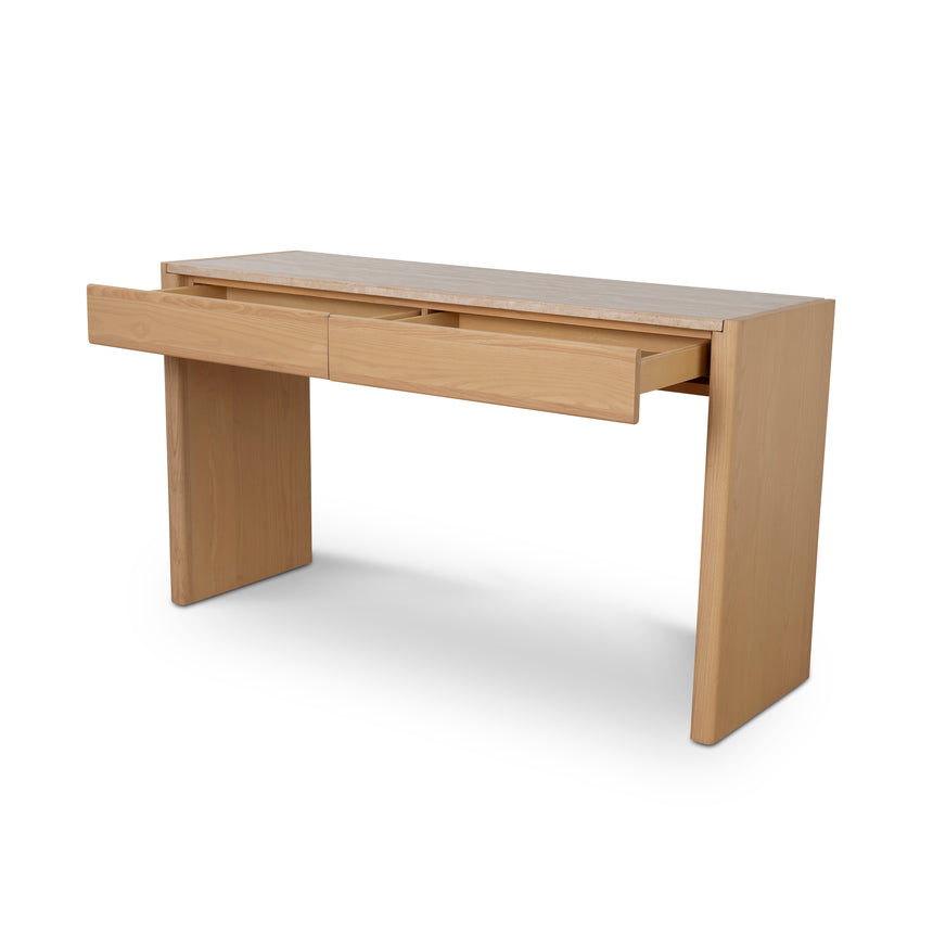 1.4m Travertine Top Console Table - Creme Ash - View 4