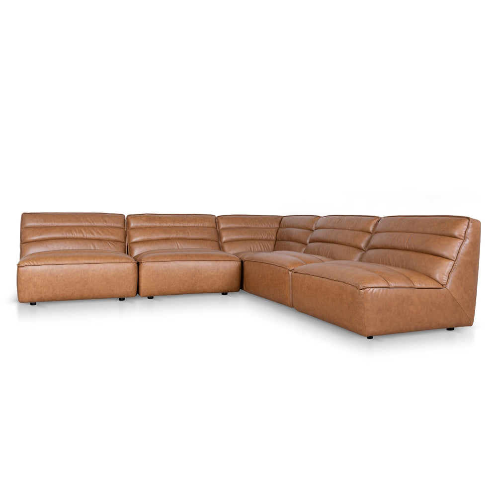Modular Leather Corner Sofa | Amber Brown | Myka Home - View 2
