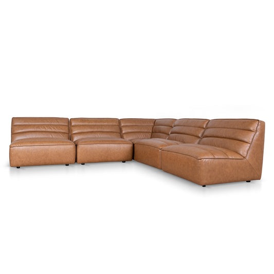 Modular Leather Corner Sofa | Amber Brown | Myka Home