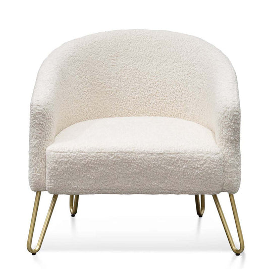 CLC6521-IG Armchair - Ivory White Synthetic Wool with Golden Legs