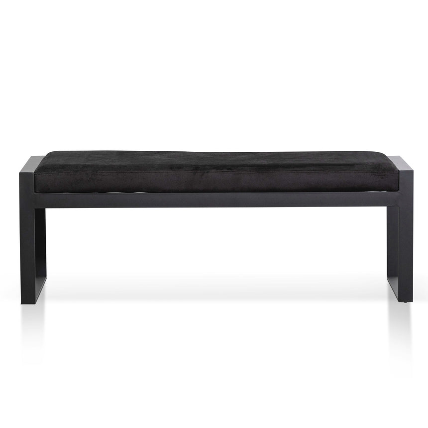 Black Velvet Ottoman - Black Base - View 2