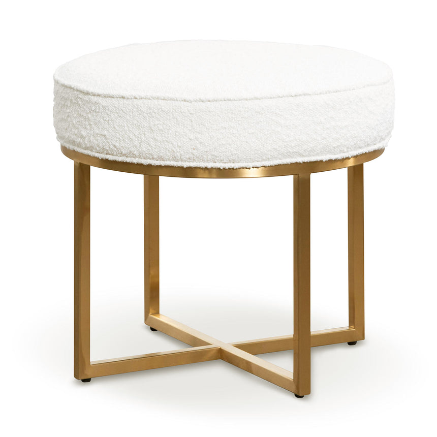 Daisy White Boucle Ottoman - Brushed Gold Base