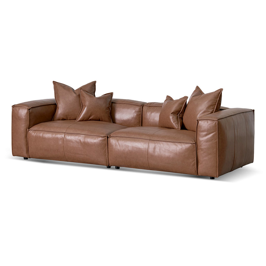 4 Seater Sofa with Cushion and Pillow - Caramel Brown - View 3