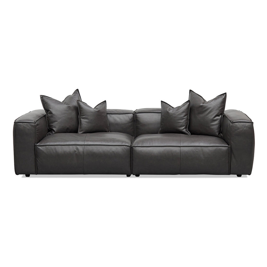 4 Seater Sofa with Cushion and Pillow - Shadow Grey Leather - View 2