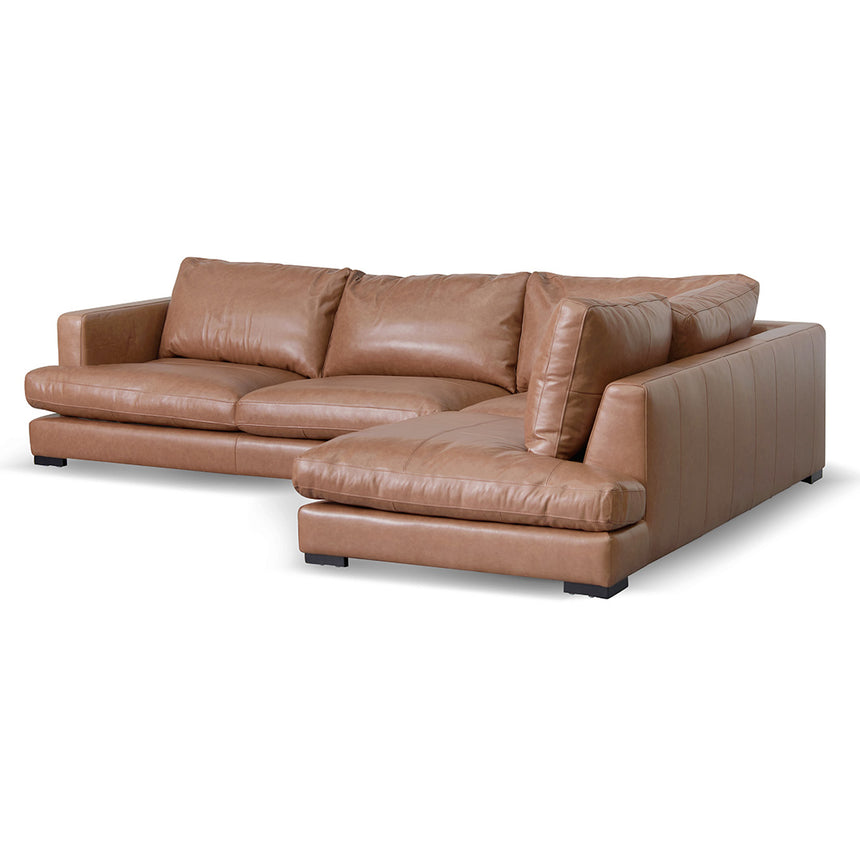 4 Seater Right Chaise Leather Sofa - Caramel Brown - View 3