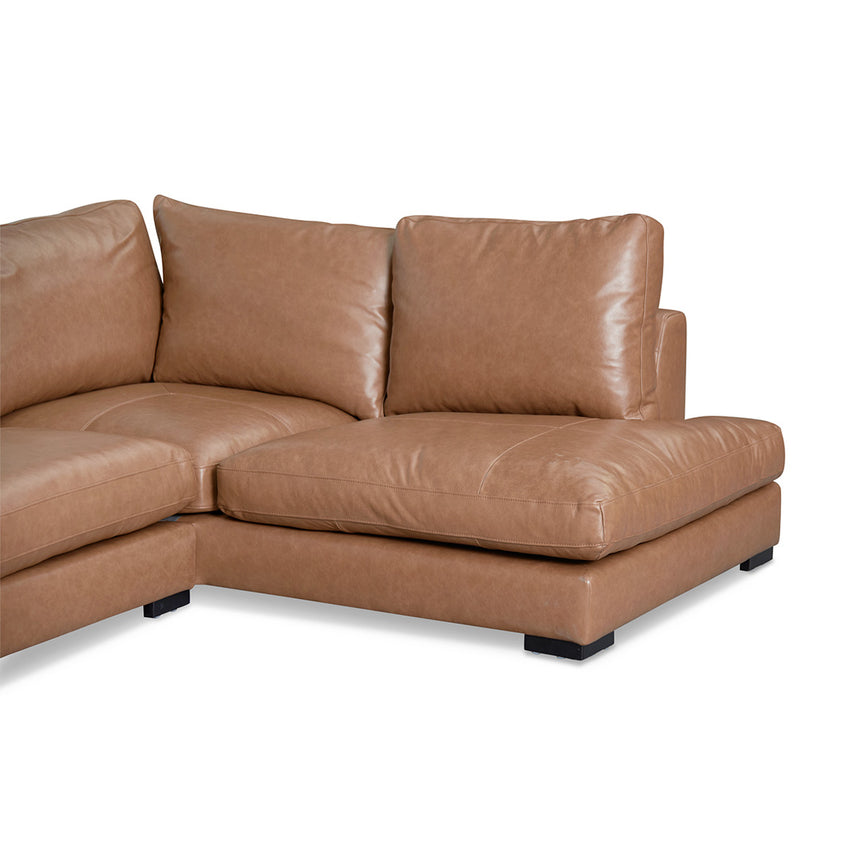 4 Seater Right Chaise Leather Sofa - Caramel Brown - View 5