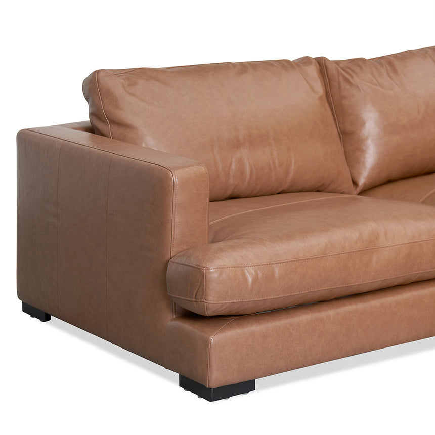 4 Seater Right Chaise Leather Sofa - Caramel Brown - View 8