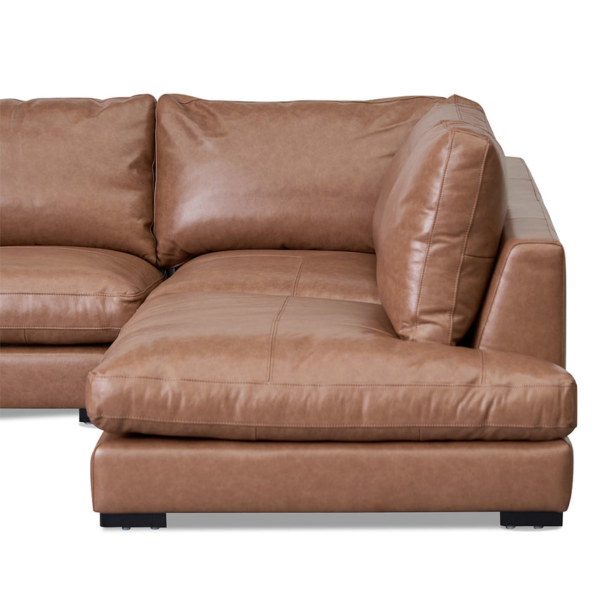 4 Seater Right Chaise Leather Sofa - Caramel Brown - View 9