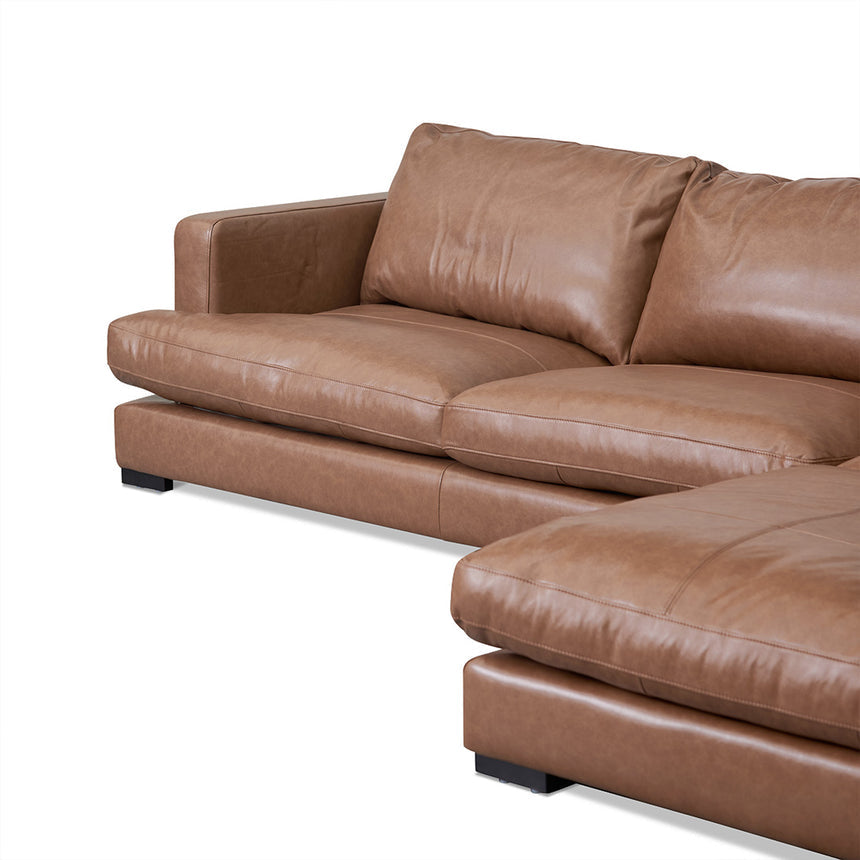 4 Seater Right Chaise Leather Sofa - Caramel Brown - View 7