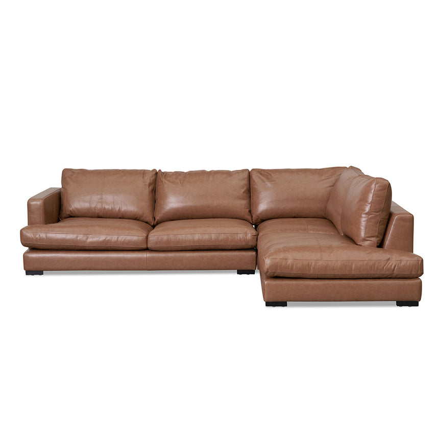 4 Seater Right Chaise Leather Sofa - Caramel Brown - View 2
