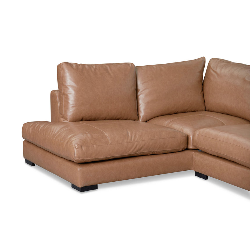 4 Seater Left Chaise Leather Sofa - Caramel Brown - View 4
