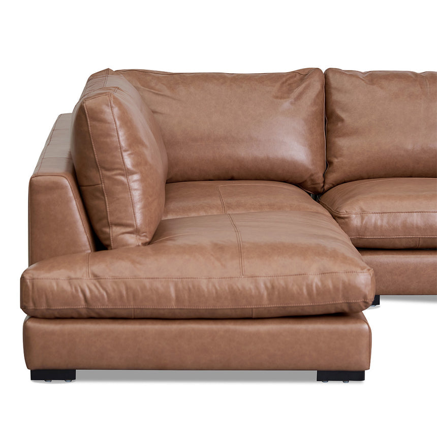 4 Seater Left Chaise Leather Sofa - Caramel Brown - View 5