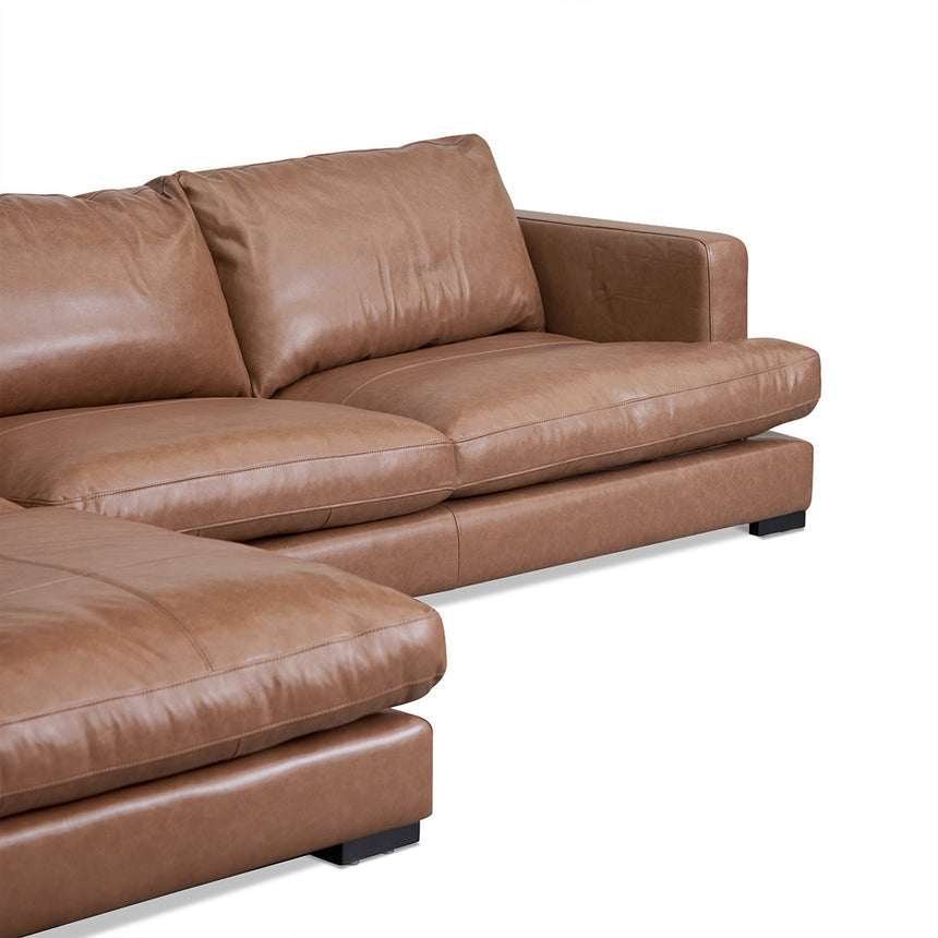 4 Seater Left Chaise Leather Sofa - Caramel Brown - View 8