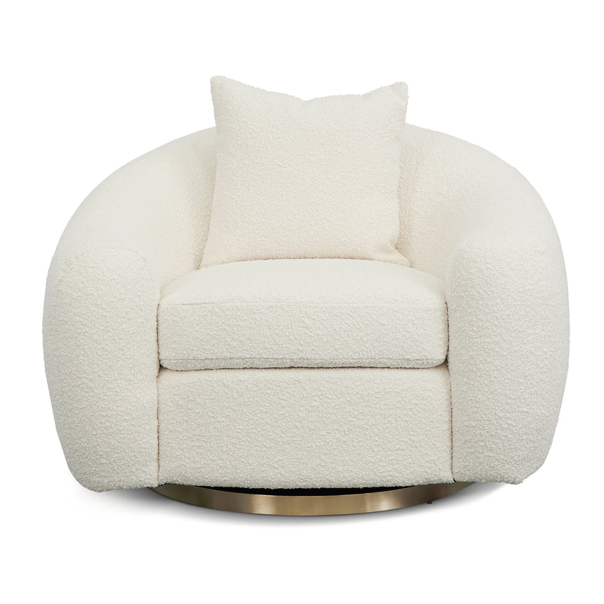 Swivel Armchair - Ivory White Boucle - View 2
