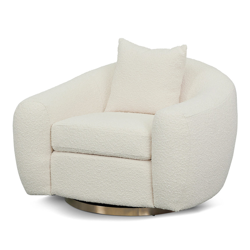 Swivel Armchair - Ivory White Boucle - View 3