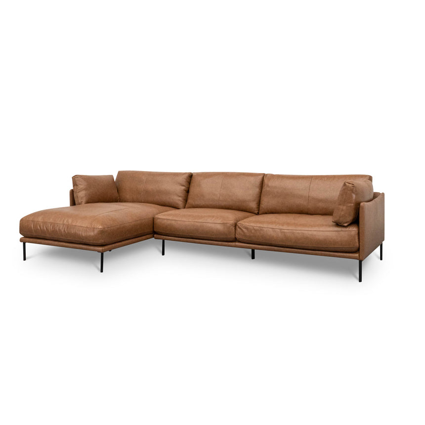4 Seater Left Chaise Leather Sofa | Caramel Brown | Myka Home