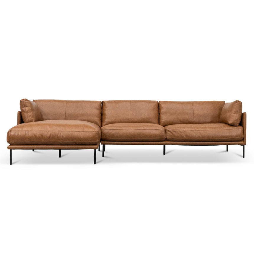 4 Seater Left Chaise Leather Sofa | Caramel Brown | Myka Home - View 2