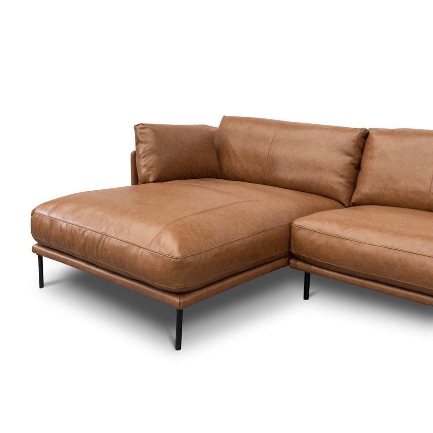 4 Seater Left Chaise Leather Sofa | Caramel Brown | Myka Home - View 6