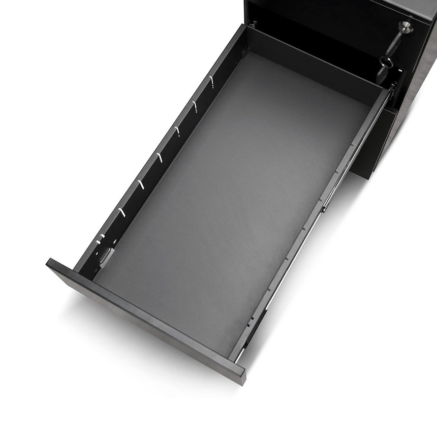 3 Drawers Slim Mobile Pedestal | Black | Myka Home - View 8