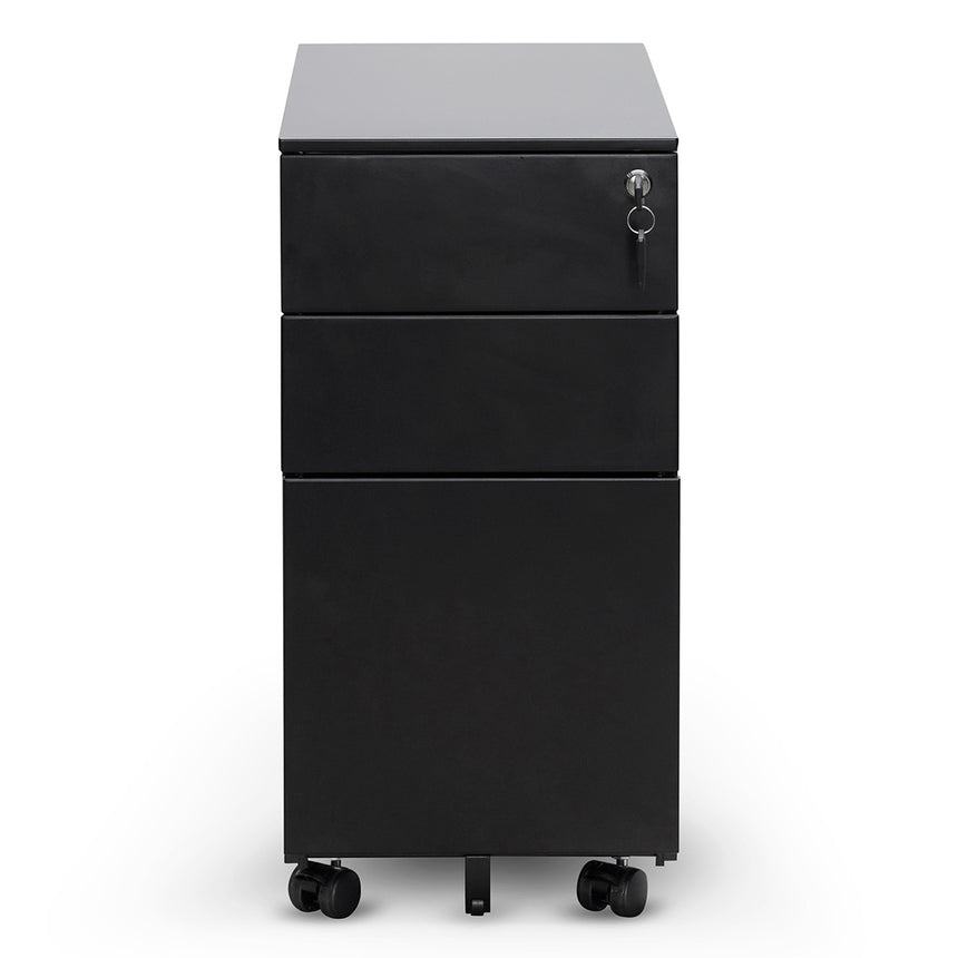 3 Drawers Slim Mobile Pedestal | Black | Myka Home - View 2
