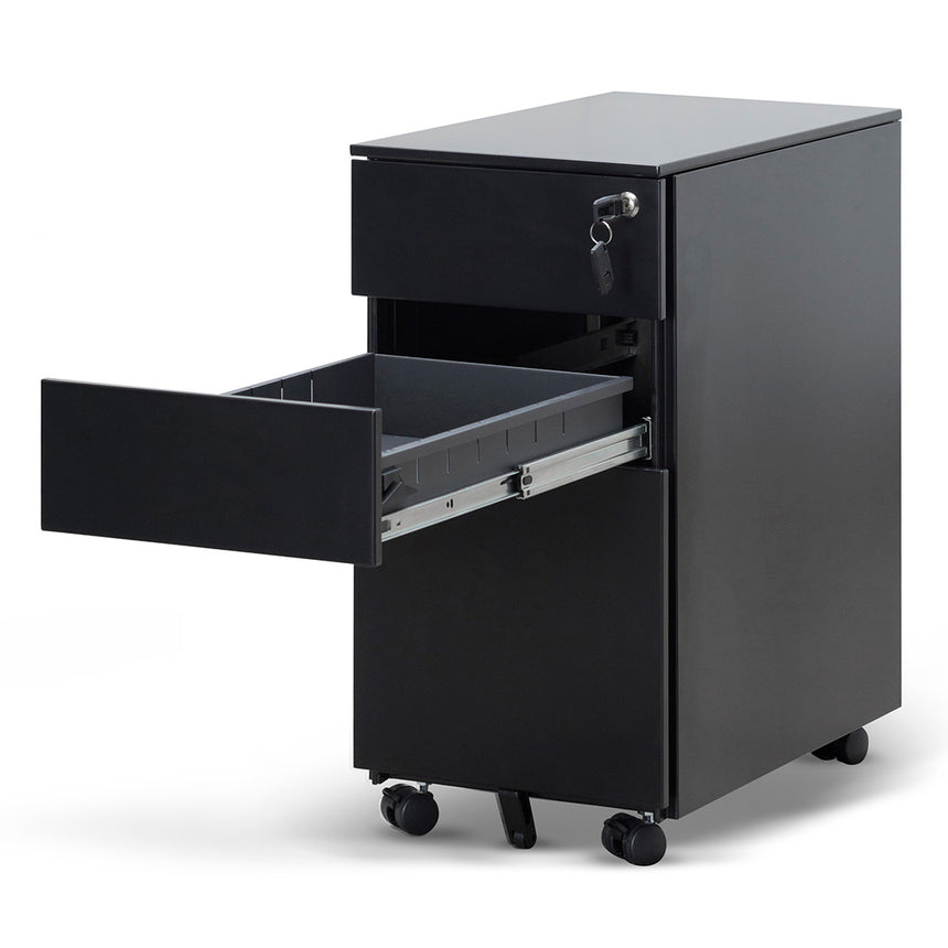 3 Drawers Slim Mobile Pedestal | Black | Myka Home - View 7