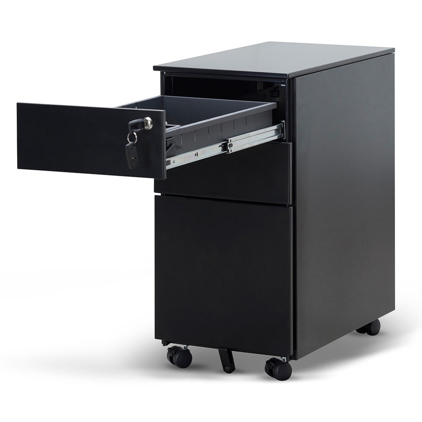 3 Drawers Slim Mobile Pedestal | Black | Myka Home - View 3