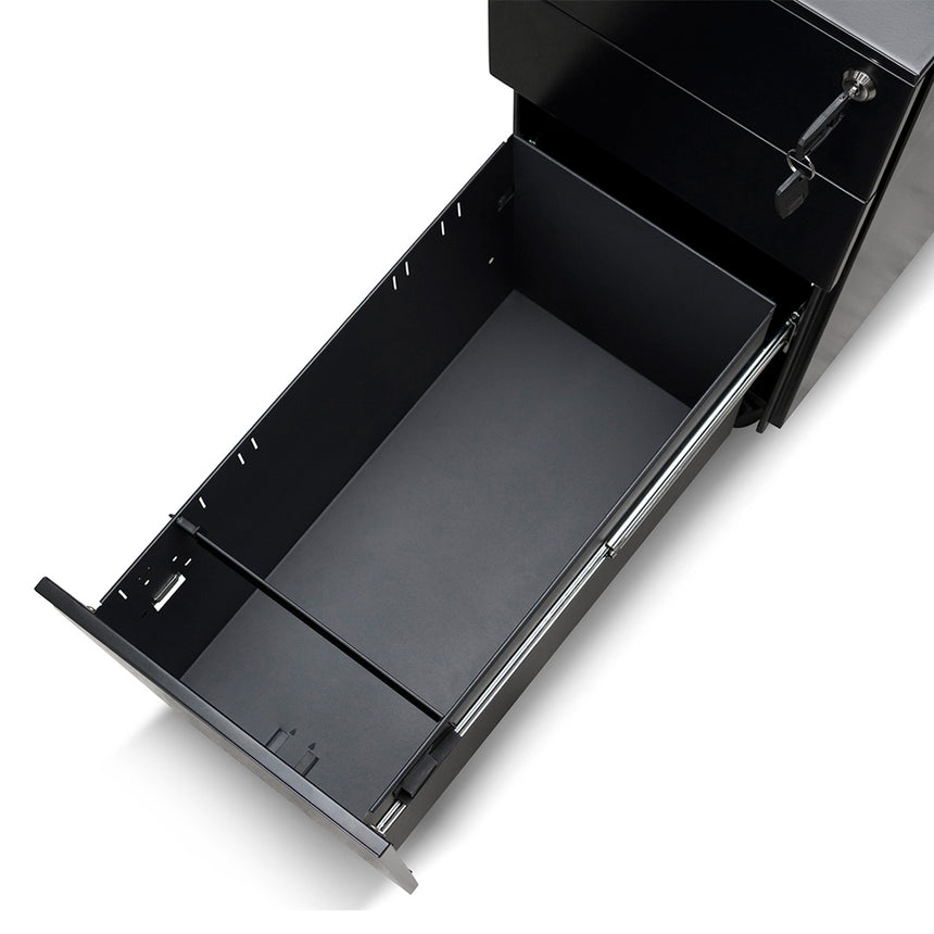 3 Drawers Slim Mobile Pedestal | Black | Myka Home - View 9
