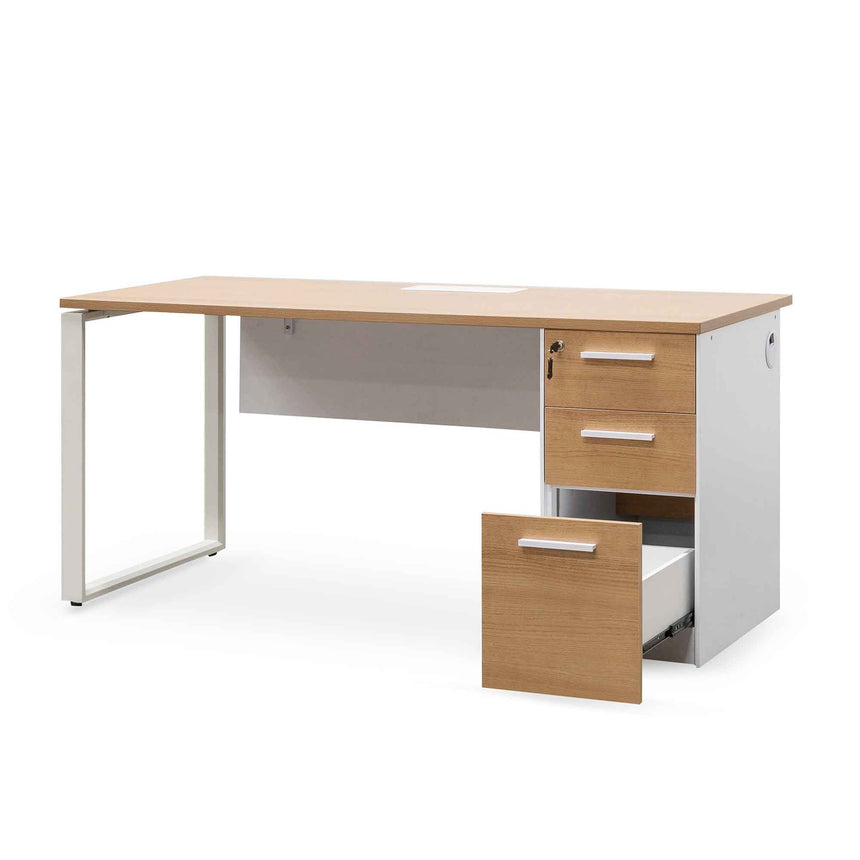 1 Seater Office Desk | Natural and White | Myka Home - View 3