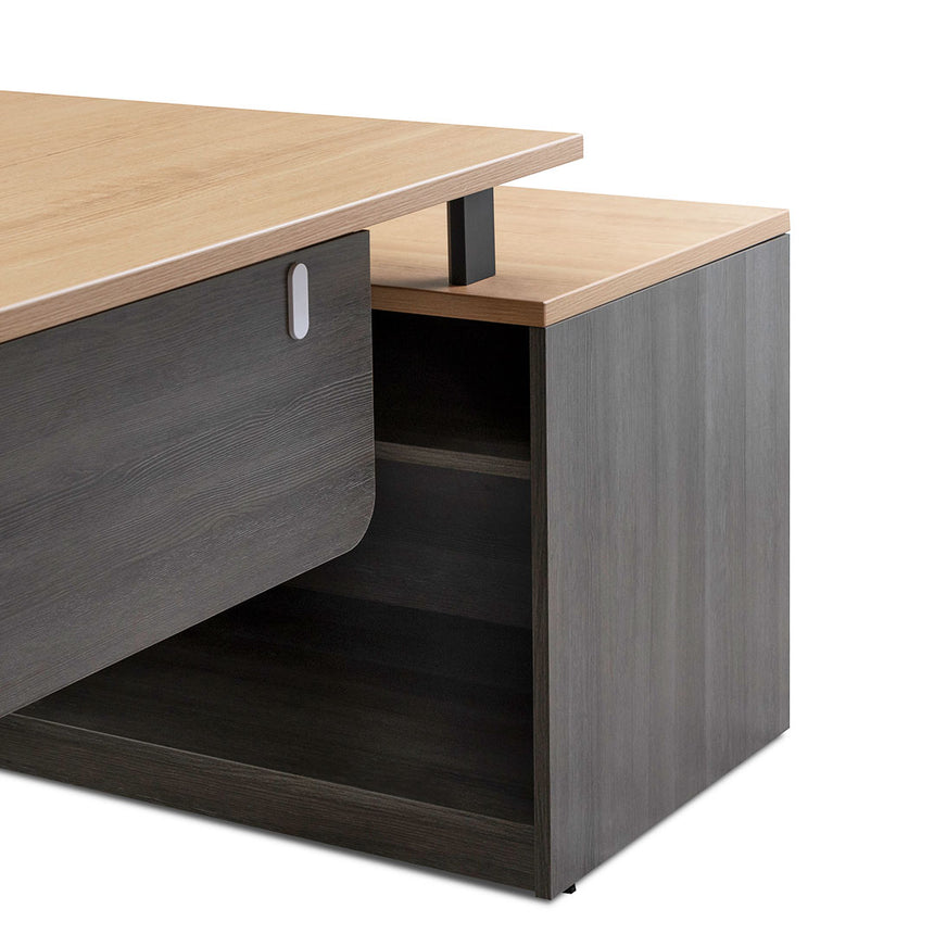 1.8m Left Return Office Desk | Black with Natural Top | Myka Home - View 12