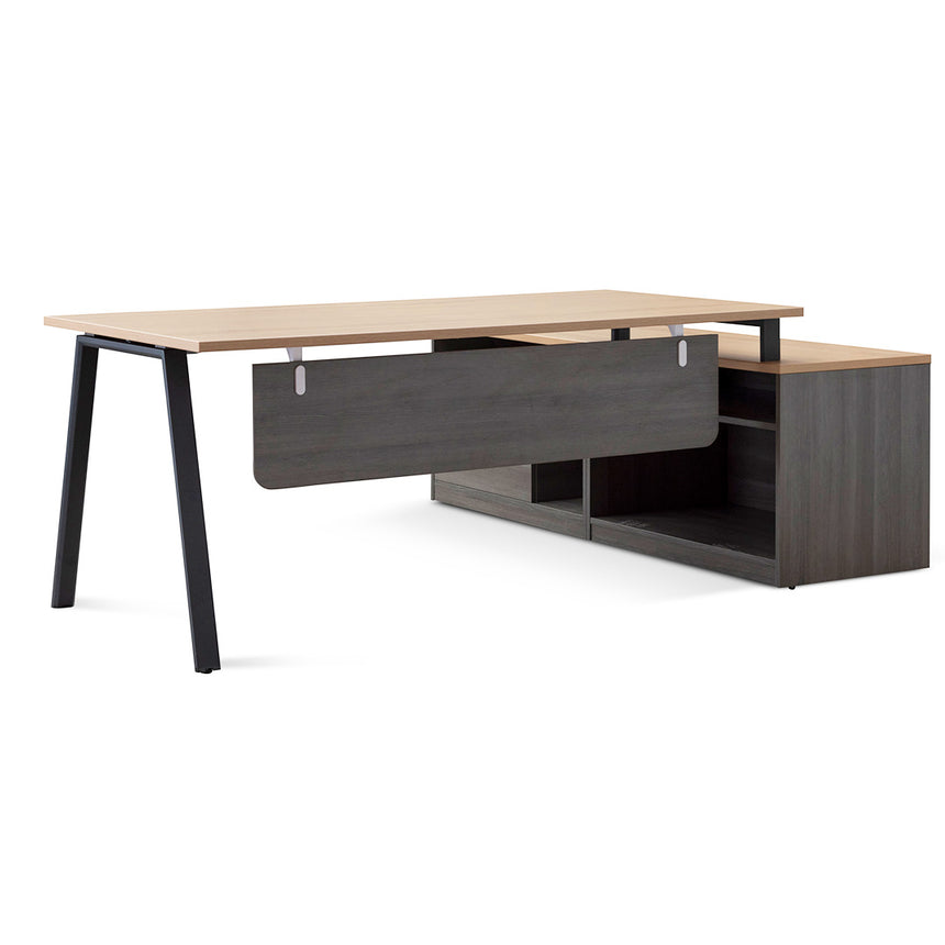1.8m Left Return Office Desk | Black with Natural Top | Myka Home - View 13