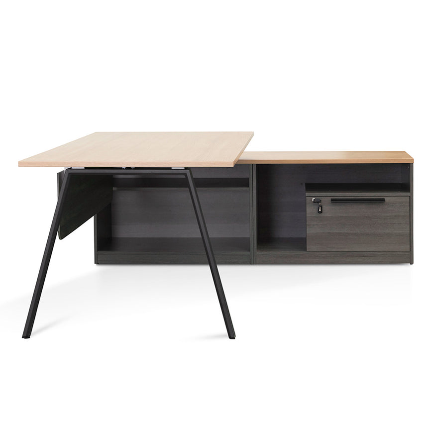 1.8m Right Return Office Desk | Black with Natural Top | Myka Home - View 3