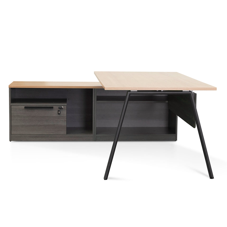 1.8m Left Return Office Desk | Black with Natural Top | Myka Home - View 3