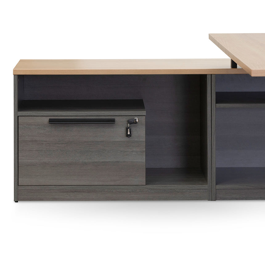 1.8m Left Return Office Desk | Black with Natural Top | Myka Home - View 4
