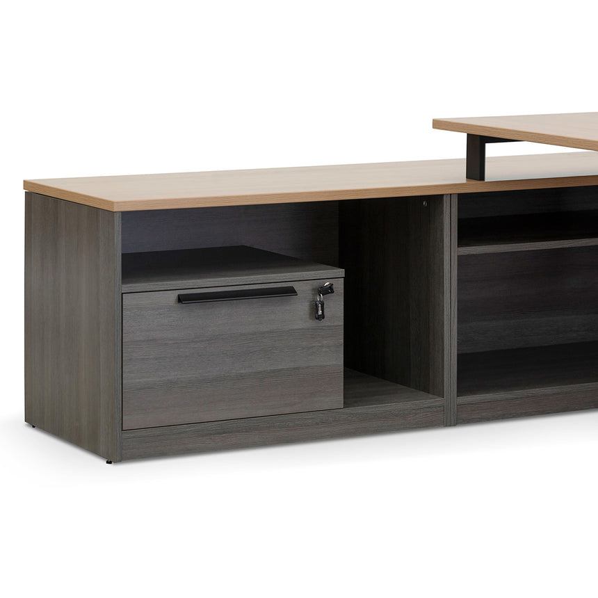 1.8m Left Return Office Desk | Black with Natural Top | Myka Home - View 5
