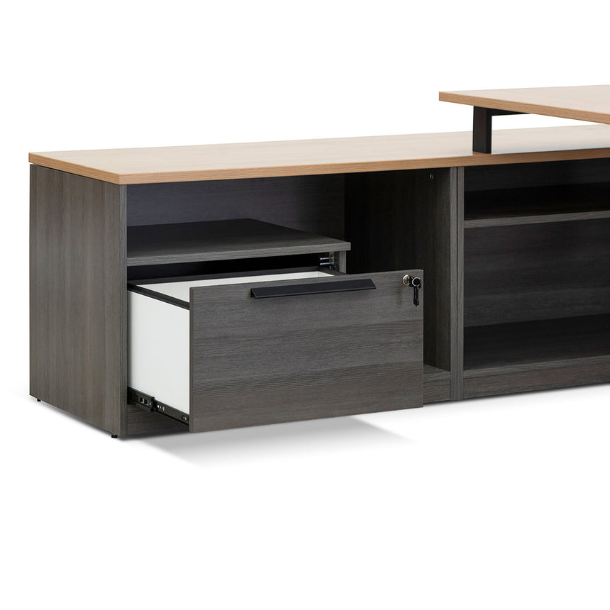 1.8m Left Return Office Desk | Black with Natural Top | Myka Home - View 6