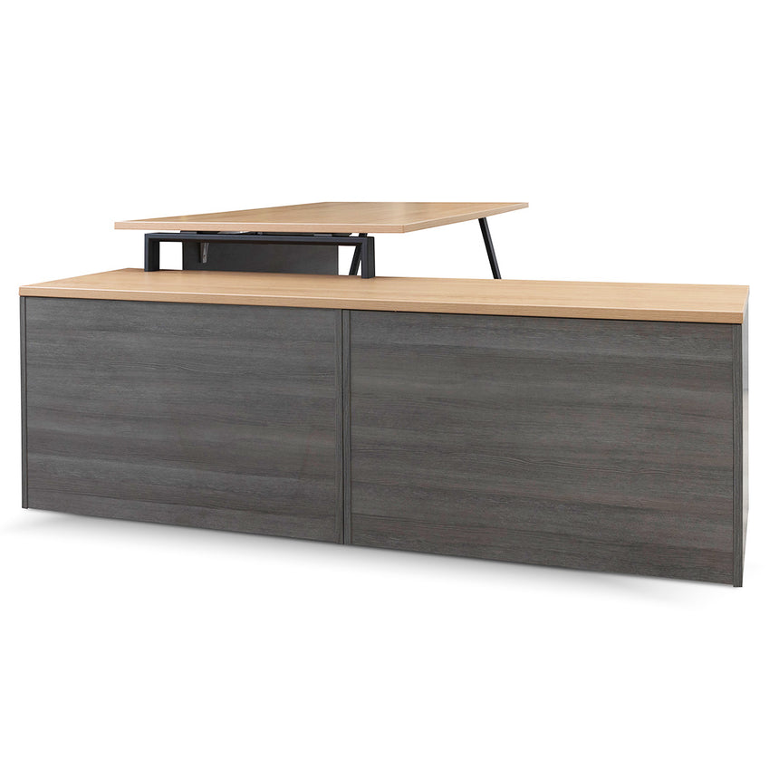 1.8m Left Return Office Desk | Black with Natural Top | Myka Home - View 9