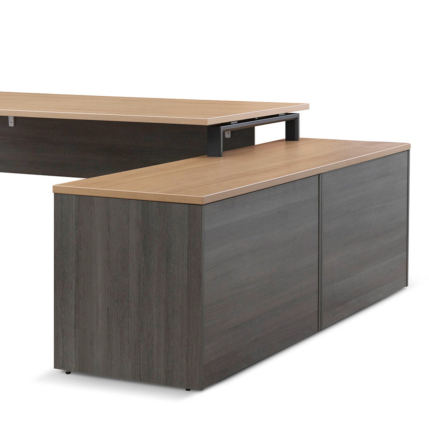 1.8m Right Return Office Desk | Black with Natural Top | Myka Home - View 12