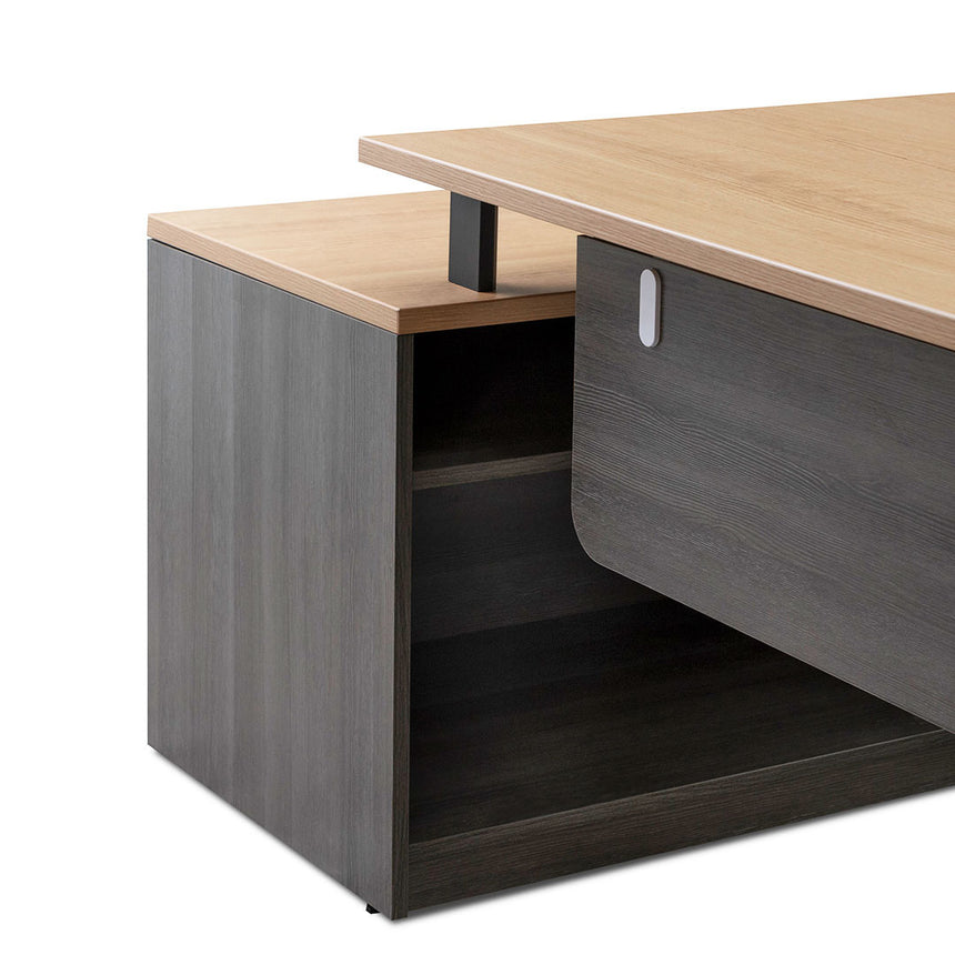 1.8m Right Return Office Desk | Black with Natural Top | Myka Home - View 10