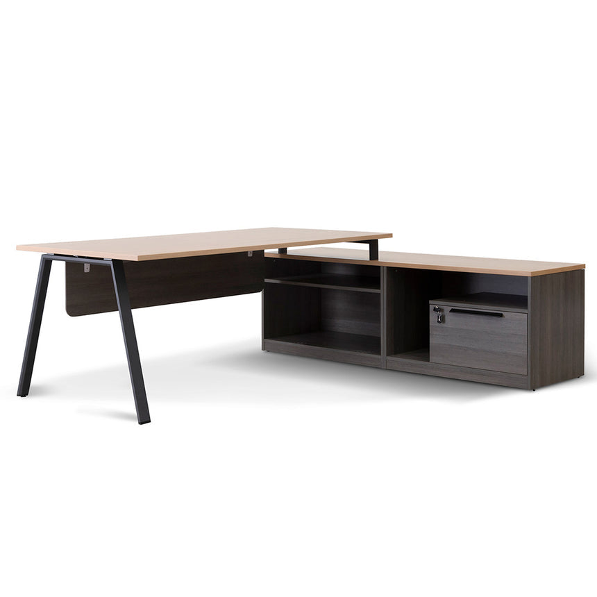1.8m Right Return Office Desk | Black with Natural Top | Myka Home - View 2