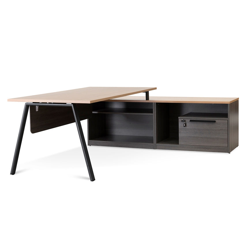 1.8m Right Return Office Desk | Black with Natural Top | Myka Home - View 4