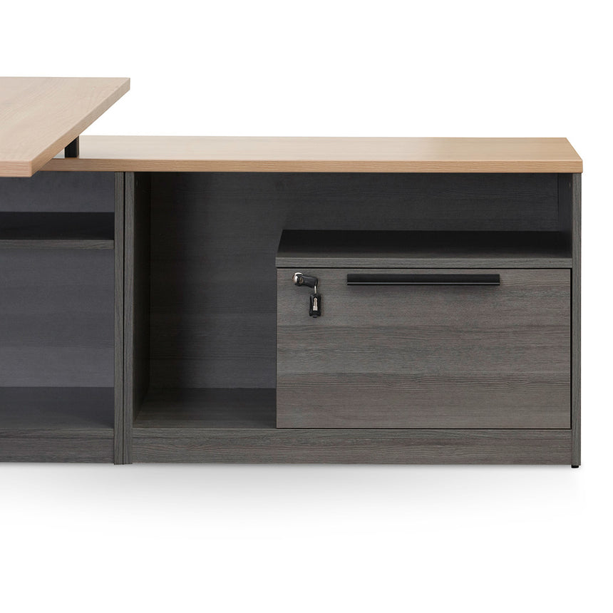 1.8m Right Return Office Desk | Black with Natural Top | Myka Home - View 5