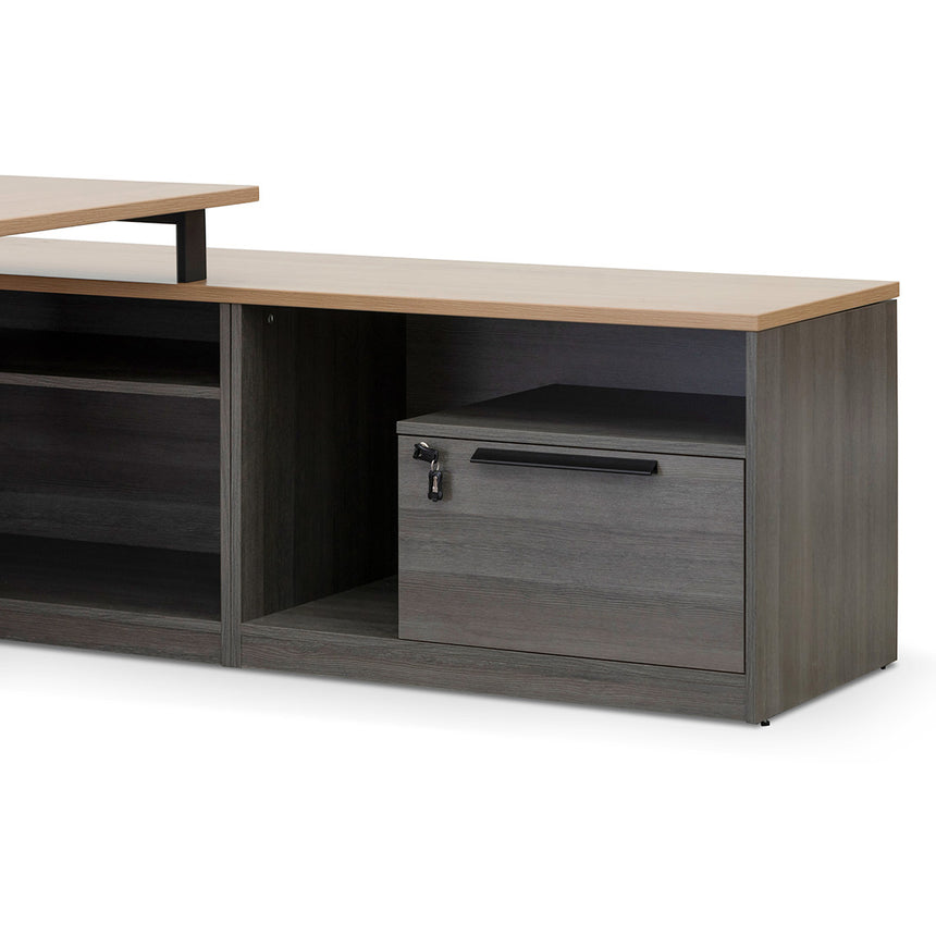1.8m Right Return Office Desk | Black with Natural Top | Myka Home - View 6