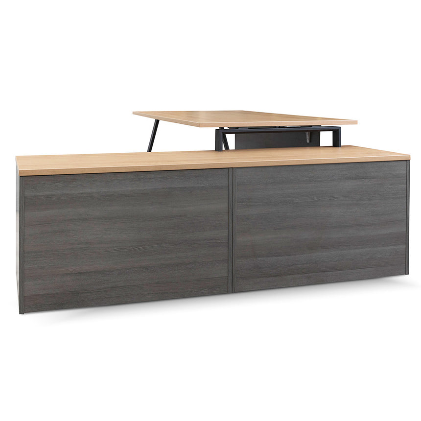 1.8m Right Return Office Desk | Black with Natural Top | Myka Home - View 11