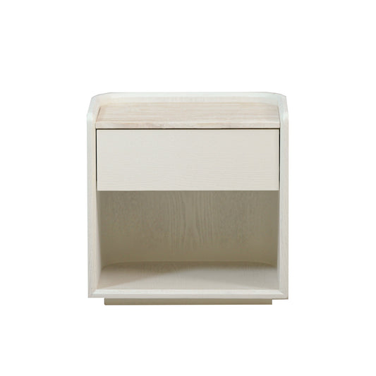 50CM Travertine Bedside Table | Ivory Oat | Myka Home