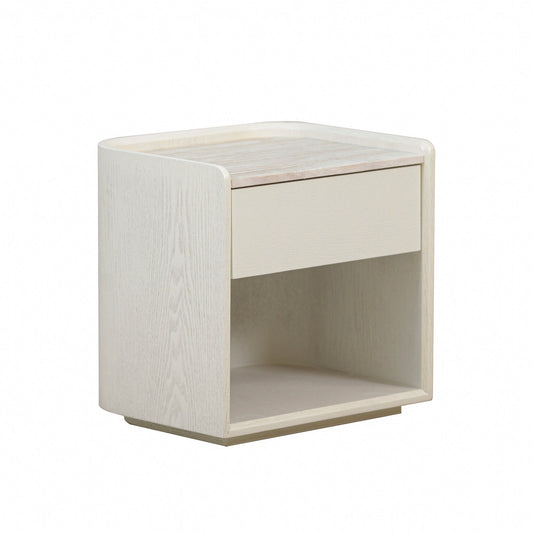 50CM Travertine Bedside Table | Ivory Oat | Myka Home